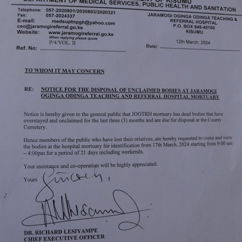 NOTICE FOR DISPOSAL OF UNCALIMED BODIES