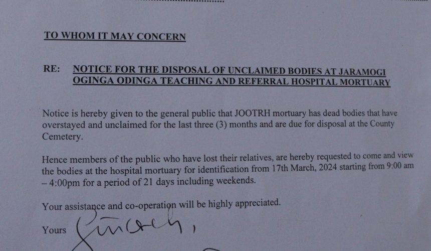 NOTICE FOR DISPOSAL OF UNCALIMED BODIES